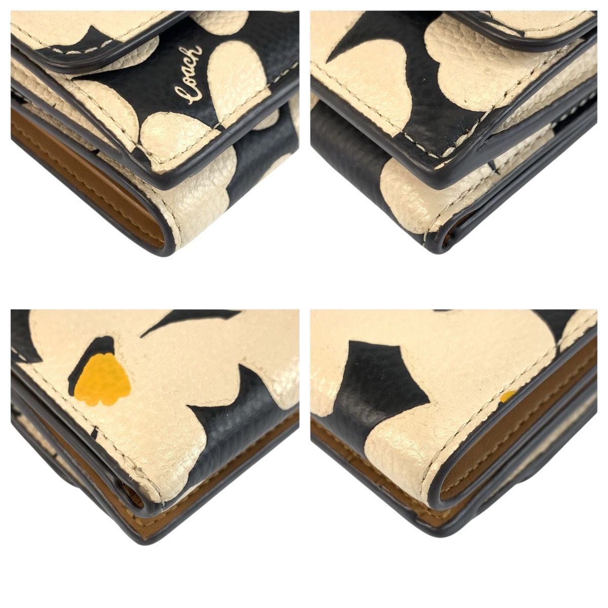 美品 COACH コーチ フローラル プリント エッセンシャル ミニ トライフォールド ウォレット ブラック ホワイト ゴールド金具 レザー 折り財布 コンパクトウォレット レディース 601992 【中古】 美品 COACH コーチ フローラル プリント エッセンシャル ミニ トライ