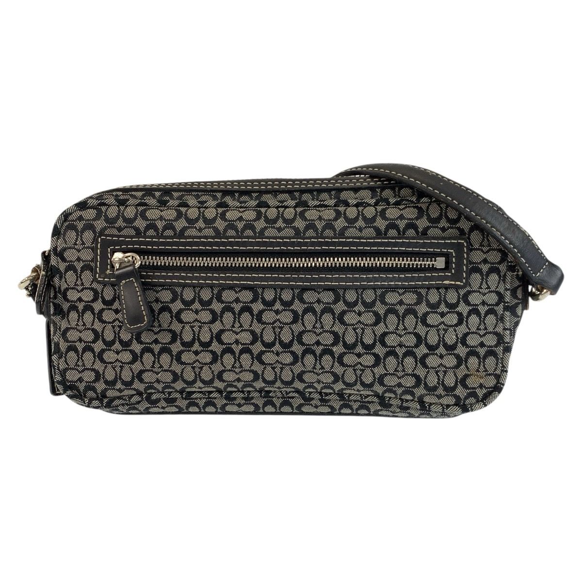 COACH コーチ ミニシグネチャー ブラック 黒 シルバー金具 キャンバス /レザー F3J-6341 ショルダーバッグ ポシェット レディース 601889 【中古】 COACH コーチ ミニシグネチャー ブラック 黒 シルバー金具 キャンバス