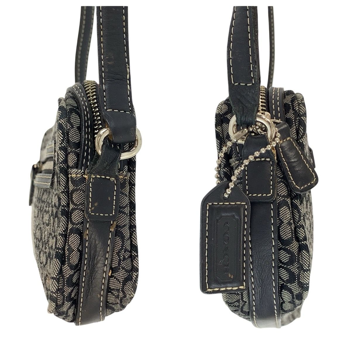 COACH コーチ ミニシグネチャー ブラック 黒 シルバー金具 キャンバス /レザー F3J-6341 ショルダーバッグ ポシェット レディース 601889 【中古】 COACH コーチ ミニシグネチャー ブラック 黒 シルバー金具 キャンバス