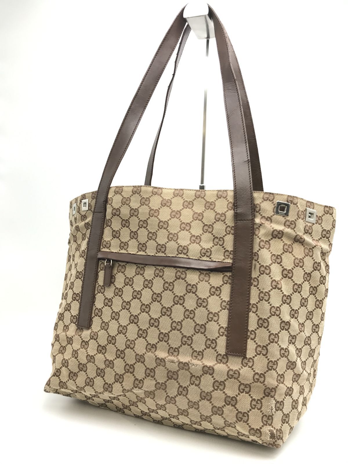 GUCCI　グッチ　トートバッグ　ショルダーバッグ　GGキャンバス　肩掛け　キャンバス×レザー　1677