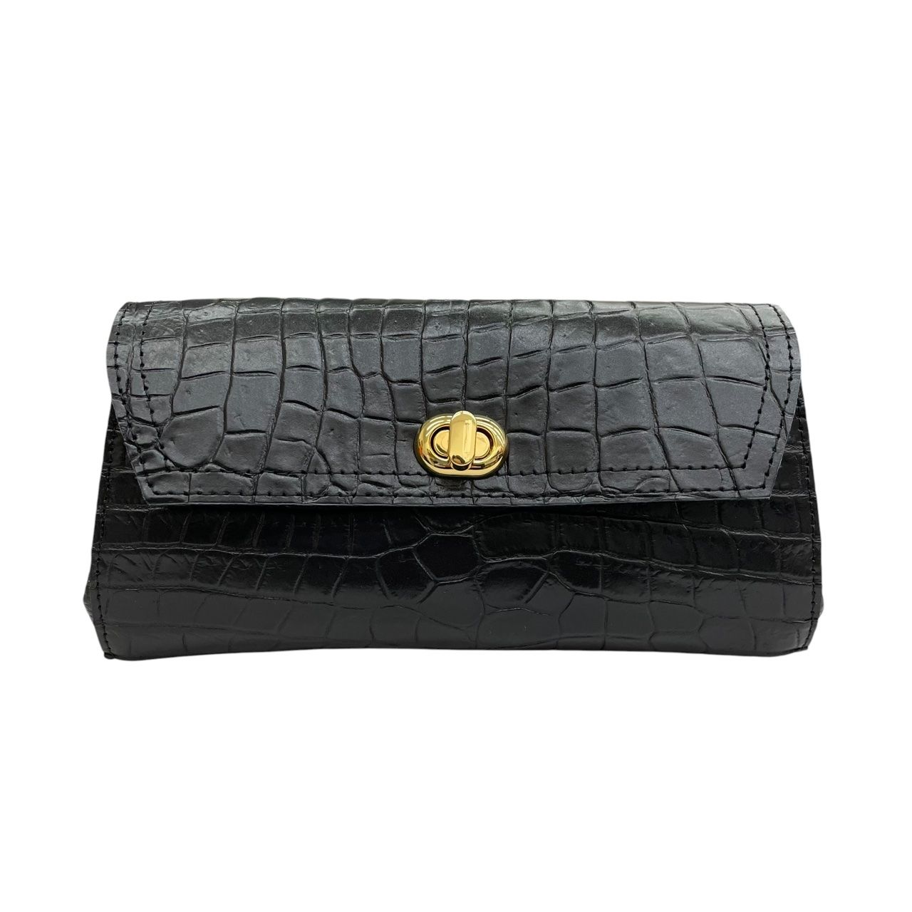 クロコダイル  ハンドバッグ ブラック  CROCODILE JRA ゴールド金具 ☆クロコダイル ショルダーバッグ ブラック ゴールド金具 JRA認定品