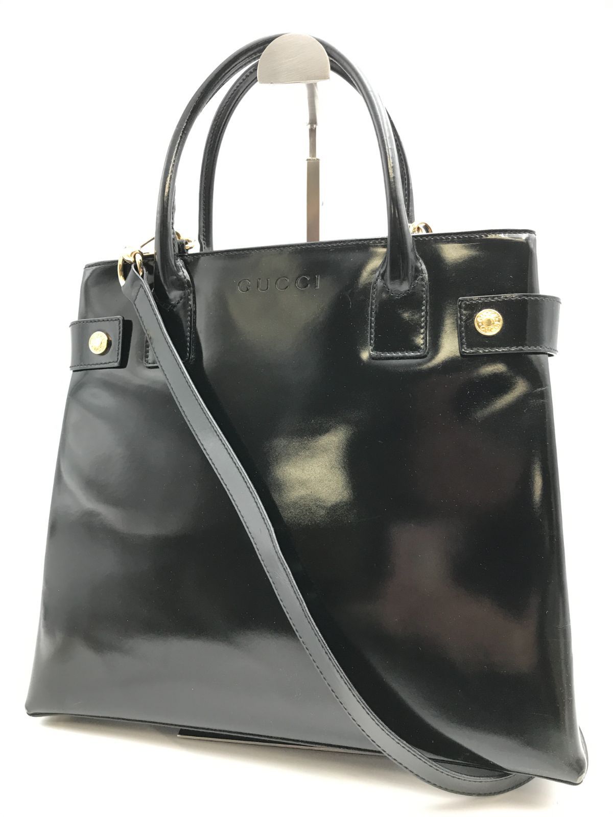 GUCCI　グッチ　ショルダーバッグ　2WAY　パテント　ブラック系　1664