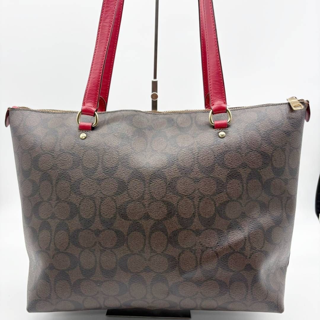 コーチ COACH トートバッグ シグネチャー ブラウン レッド PVC レザー