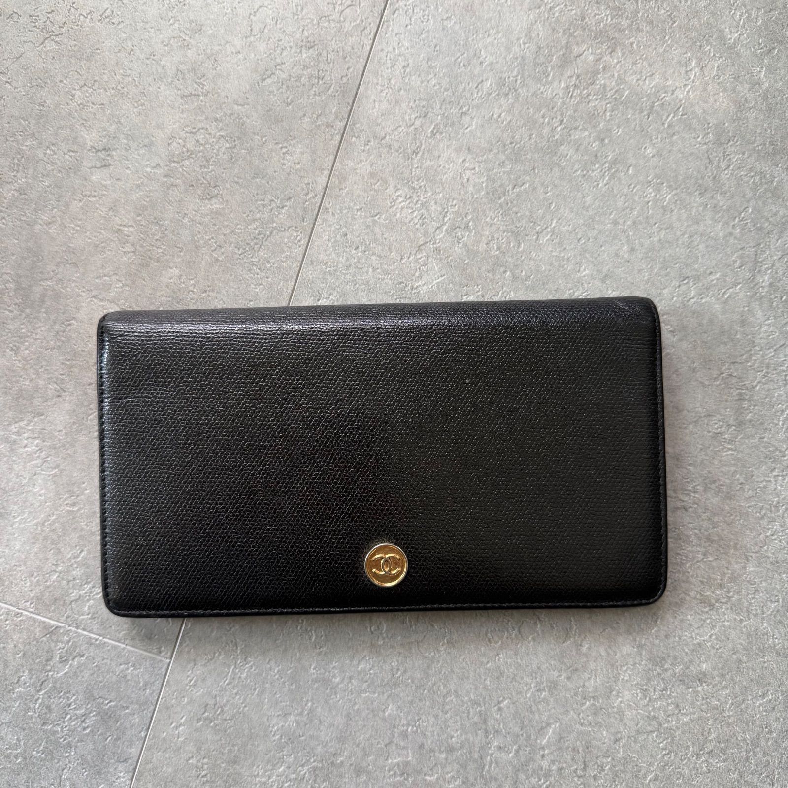 美品 CHANEL シャネル ココボタン 二つ折り長財布 ブラック ゴールド 