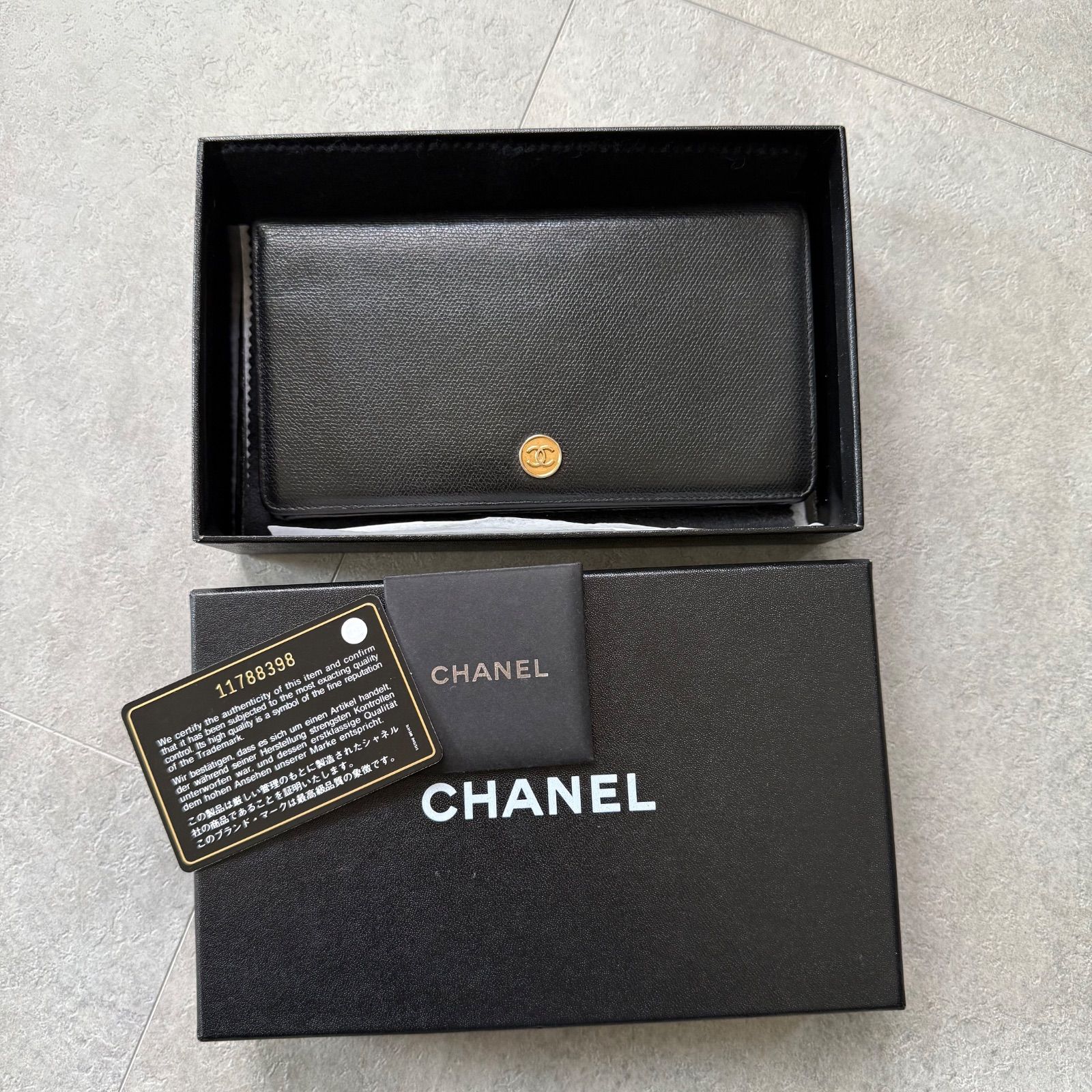 美品 CHANEL シャネル ココボタン 二つ折り長財布 ブラック ゴールド 