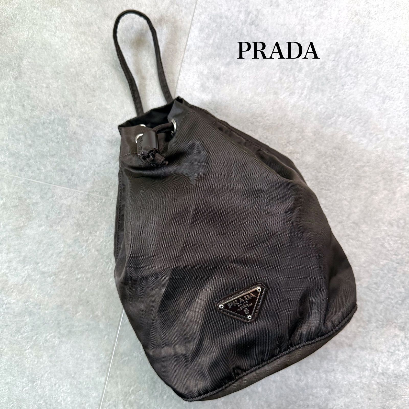 PRADA プラダ 三角ロゴプレート ナイロン 巾着バッグ ハンドバック