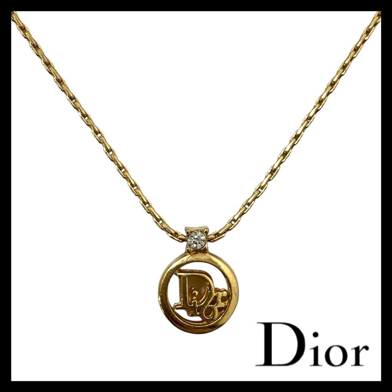 Dior】ロゴ ネックレス ゴールド/金 カラー ラインストーン サークル