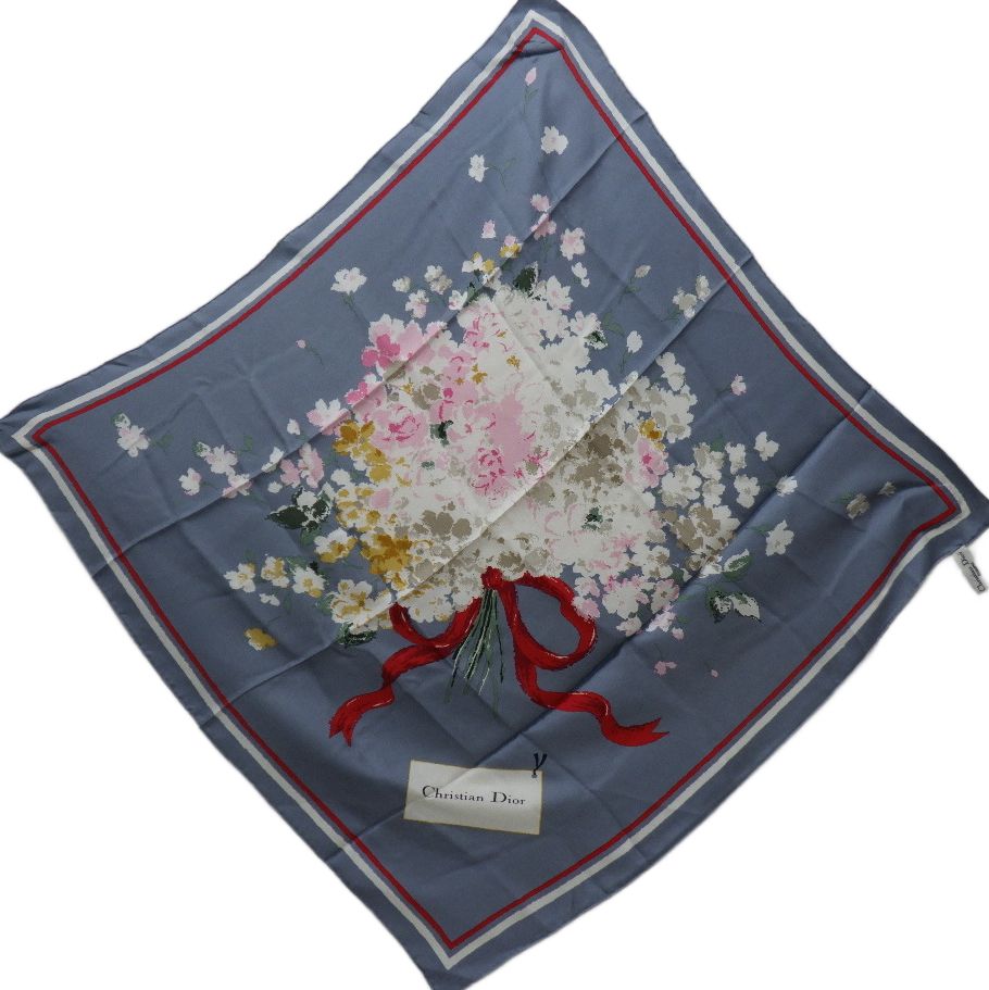 Christian Dior 花柄 大判スカーフ クリスチャンディオール Christian Dior スカーフ ブルー系 花柄 花束