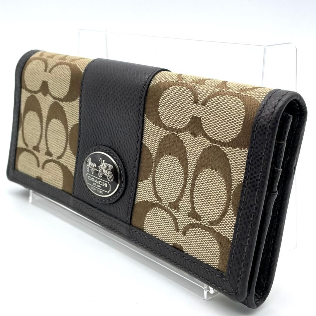Coach Coach Long Wallet Signature Canvas Leather Beige Brown Carriage Logo Flap Snap Closure Women's Wallet, Large Capacity, Classic, Popular, Elegant, Casual, Luxurious, Excellent Storage Capacity, Long Wallet, Commuter or School Gift Gift