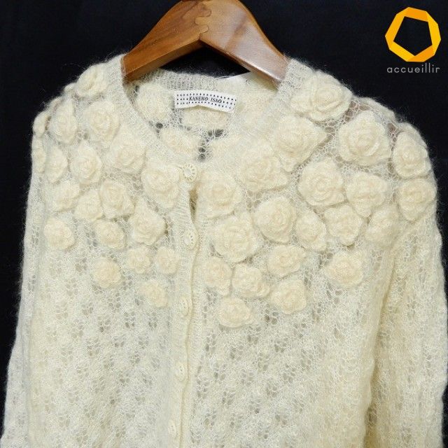 イ*ン様 KANEKO ISAO カネコイサオ モチーフ付カーディガン akc カネコイサオ KANEKO ISAO カーディガン 生成り 花モチーフ ニット
