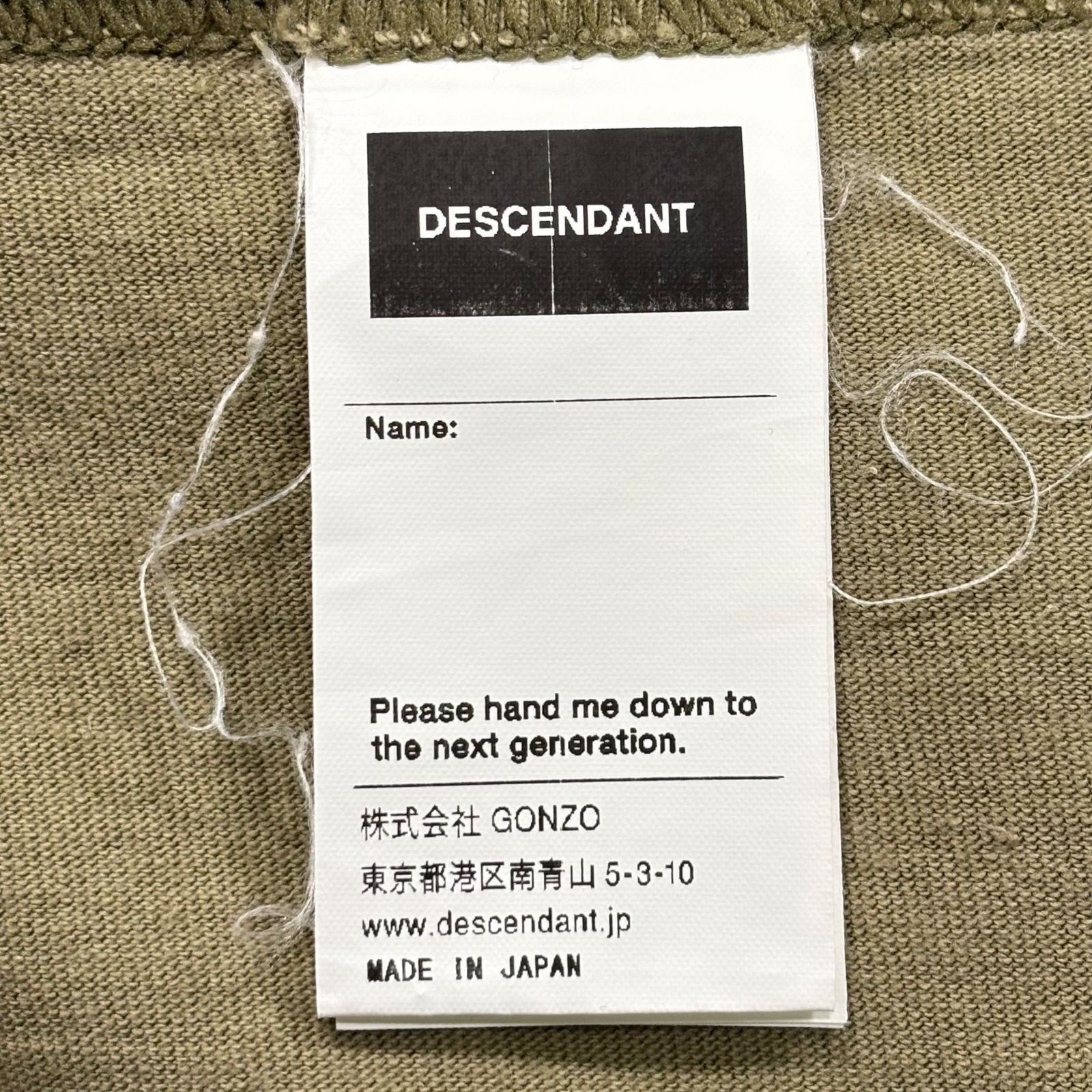 25ss DESCENDANT KID BEARING SS OLIVE DRAB 3 ディセンダント Tシャツ 