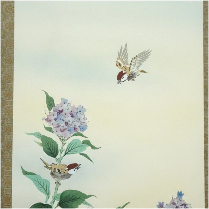 花と鳥の日本画掛軸 本格ミニ掛軸 現代日本画 年中花鳥 四君子 KM3R2-008 : さくらソレイユ