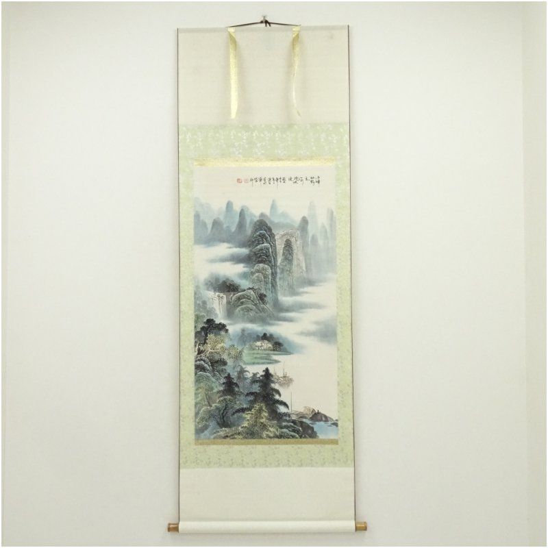 美品 軸 おもてなし 絵 ラピュタ 富士 山水 水墨 茶 中国 美術 インテリア 中国 作家物 水墨山水 肉筆紙本掛軸 掛け軸 床の間 書 おしゃれ 絵画