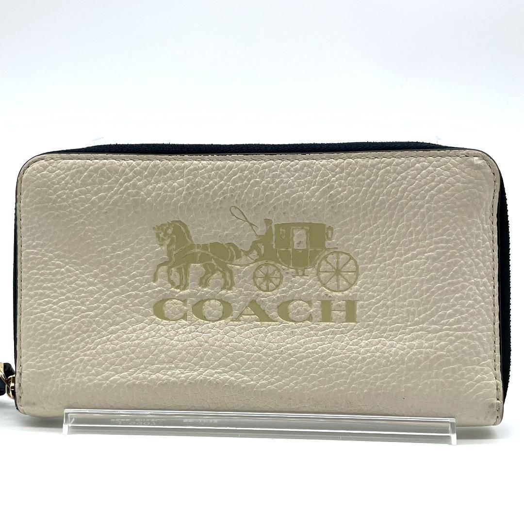 コーチ COACH 長財布 レザー ホワイト 白 ラウンドファスナー 馬車ロゴ 