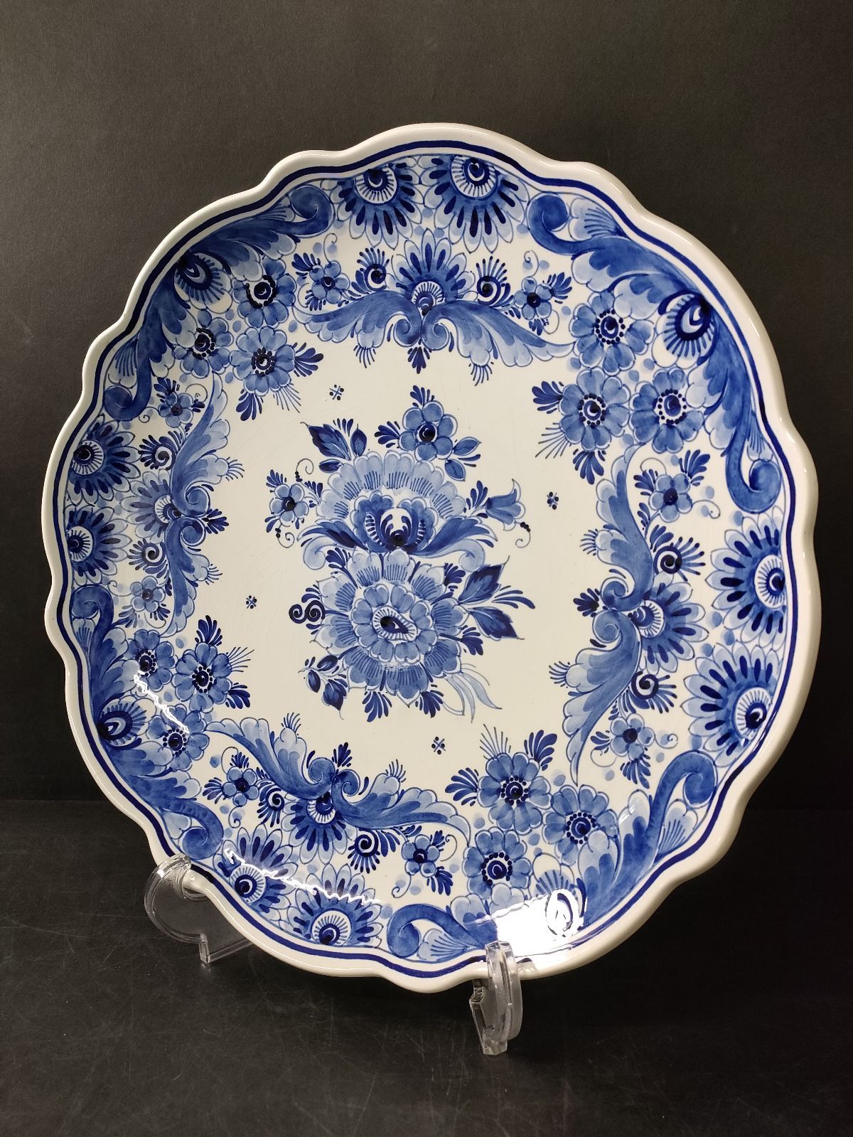 F17-01/Royal Delft/ロイヤル・デルフト/花紋飾大皿 Φ30.5cm (876/76