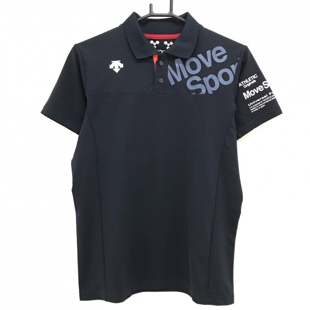 新品】デサントゴルフ 半袖ポロシャツ ネイビー 上部英字 COOL メンズ