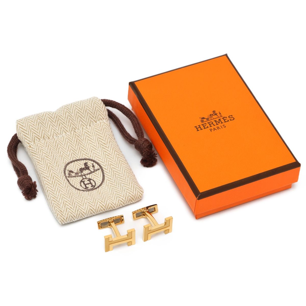 HERMES H・オ・カレ カフス Hロゴ ゴールド エルメス/HERMES H・オ・カレ カフリンクス H077189FA00 ゴールド【未