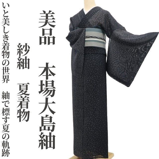 ［5827］本場大島紬 美品 未使用 夏物 花唐草 正絹 着物 逸品 夏物】【本場大島紬】 本場大島紬着尺 7マルキカタス式 伝統的工芸品