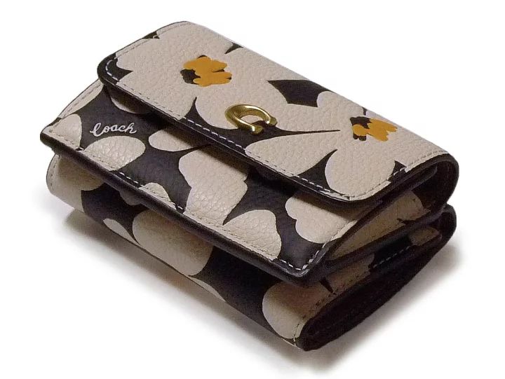 【新品未使用】COACH CS124 コーチ 花柄 3つ折り財布 本革 革 シンプル 定番 レザー レディース W Floral Printed Leather Essential Mini Trifold Wallet