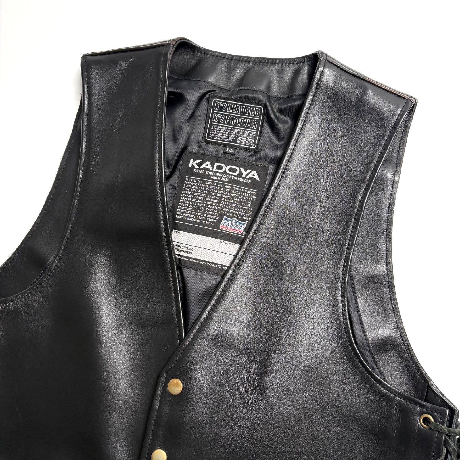 KADOYA レザーベスト　K'SLEATHER 　ブラック　LLサイズ 革ベスト ボタンダウン レザーベスト｜カドヤ公式オンラインショップ