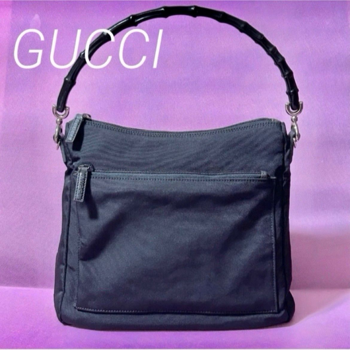 GUCCI ナイロン ショルダーバッグ ハンドバッグ バンブー ブラック 000