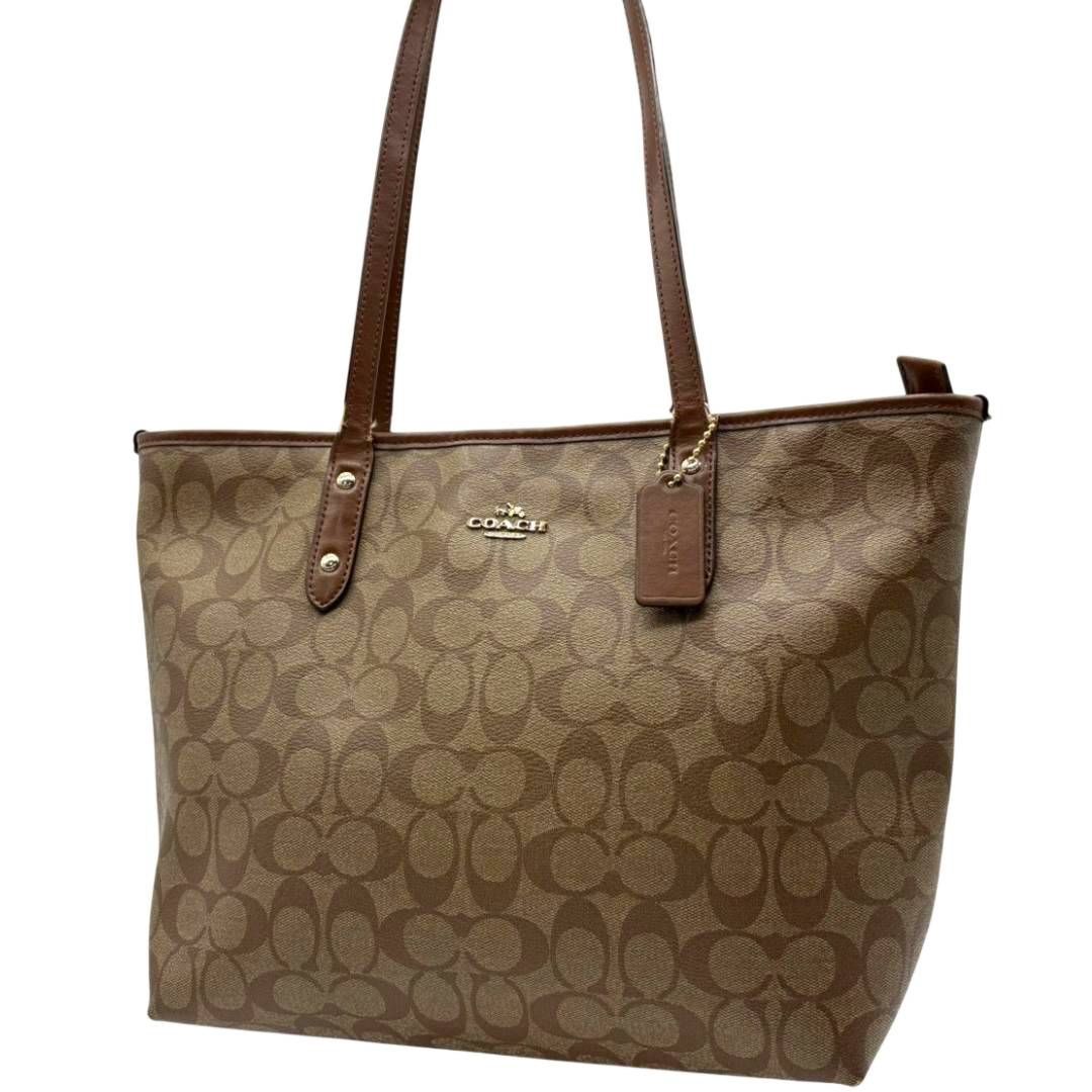 コーチ COACH トートバッグ シグネチャー ブラウン PVC レザー 切替