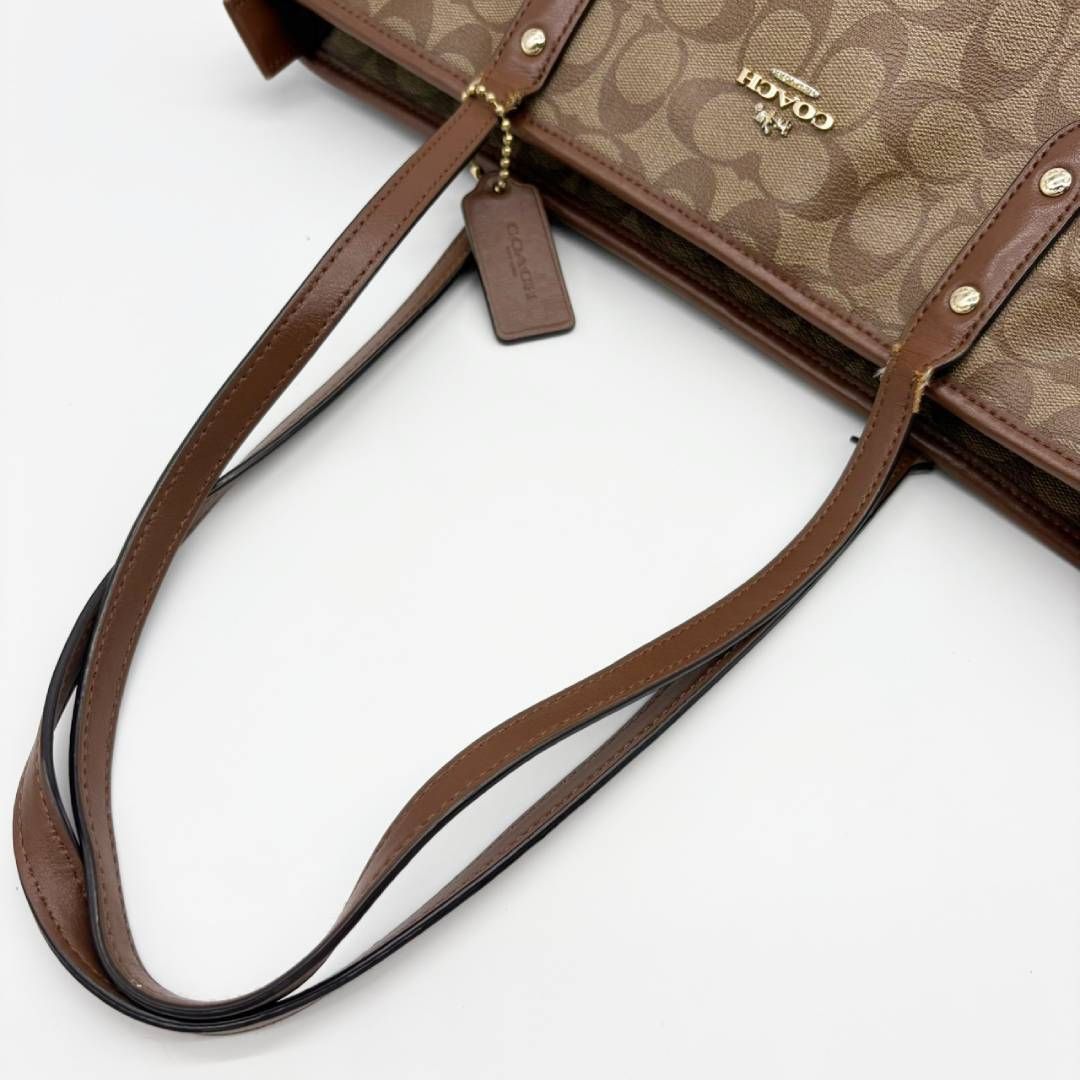 コーチ COACH トートバッグ シグネチャー ブラウン PVC レザー 切替
