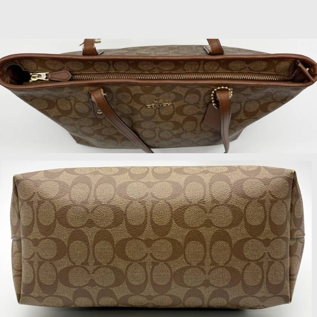 コーチ COACH トートバッグ シグネチャー ブラウン PVC レザー 切替