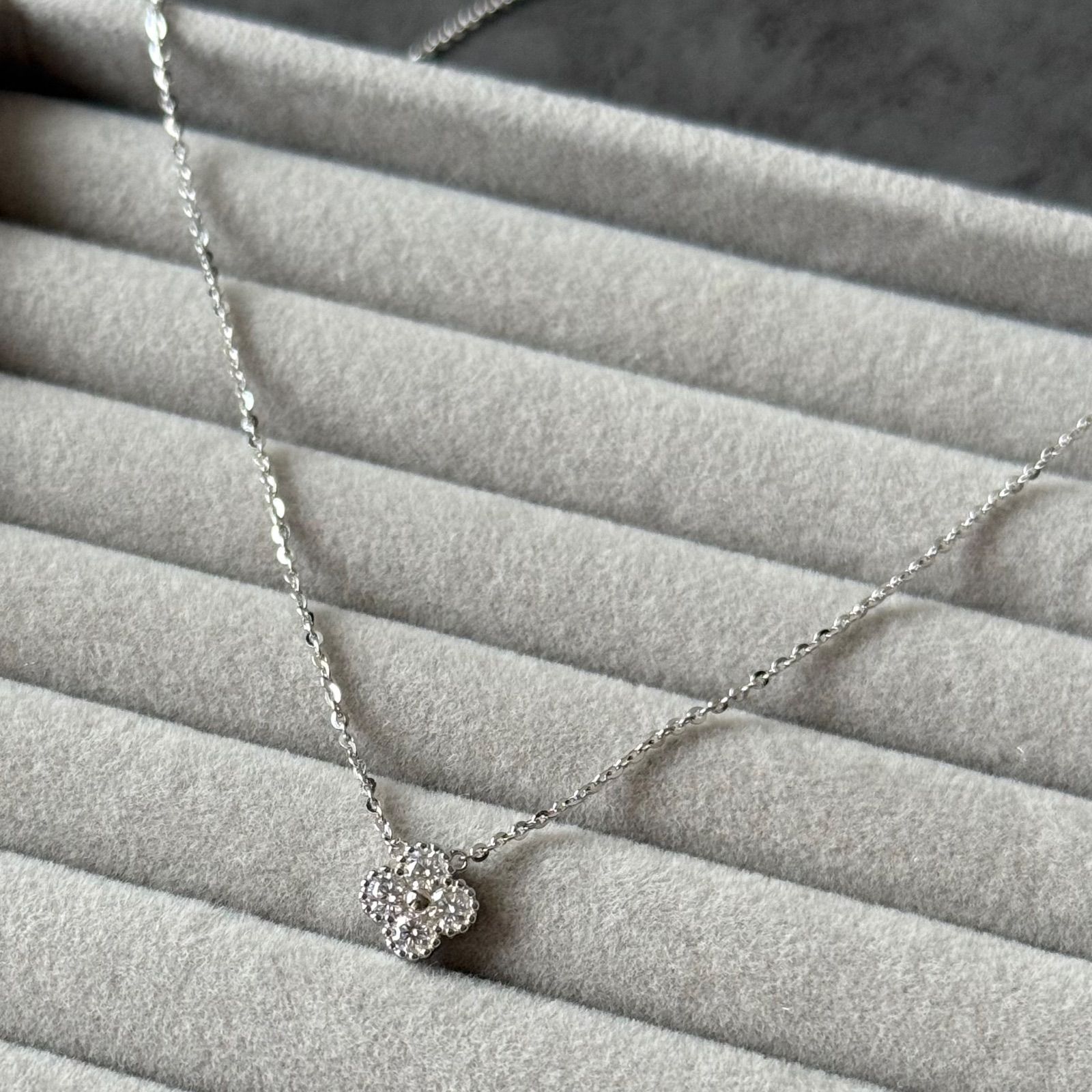 モアサナイト 四つ葉クローバー ネックレス 計0.4ct S925 ロジウム 