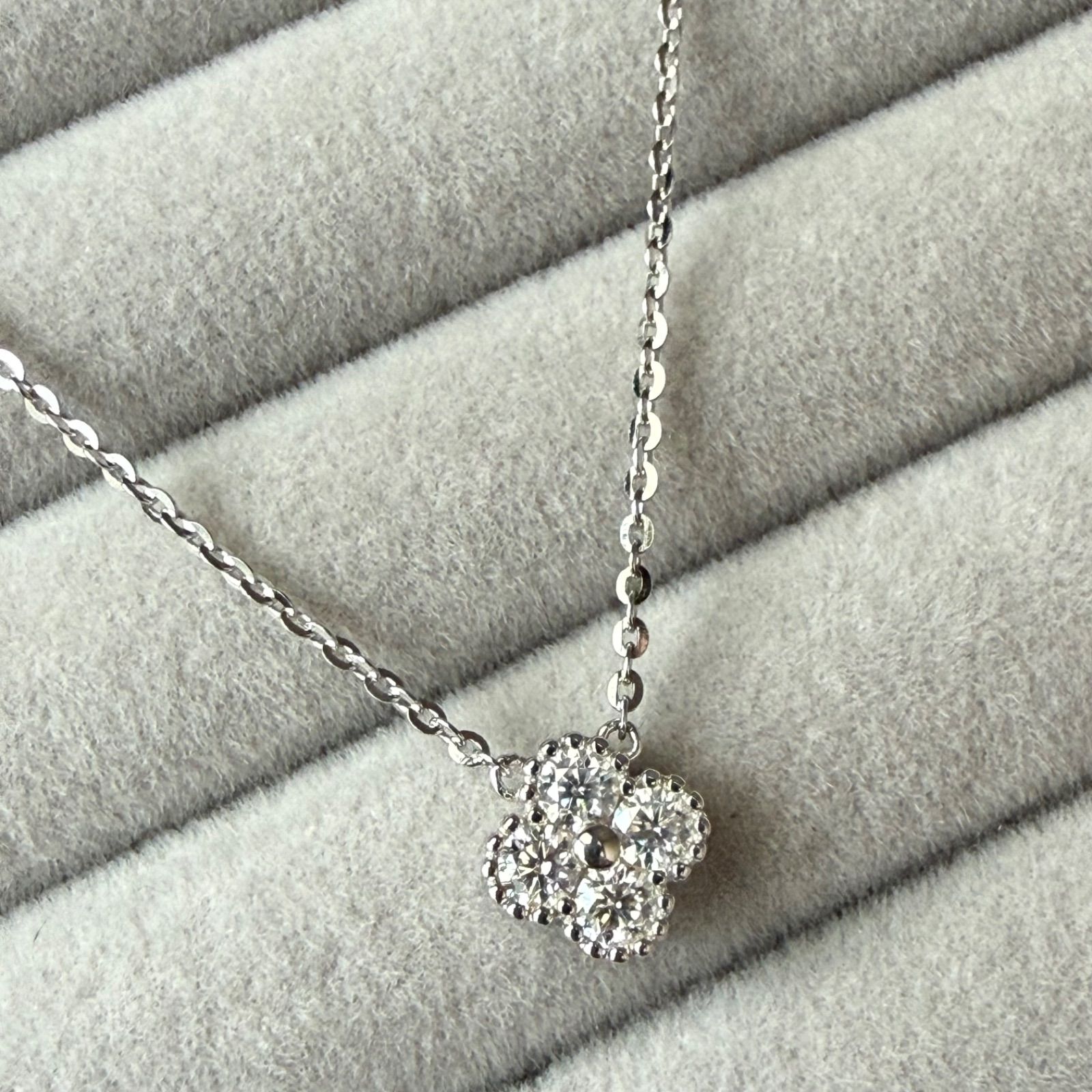 モアサナイト 四つ葉クローバー ネックレス 計0.4ct S925 ロジウム 