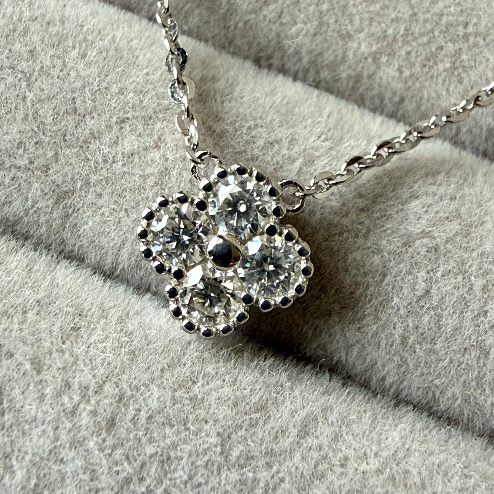 モアサナイト 四つ葉クローバー ネックレス 計0.4ct S925 ロジウム 