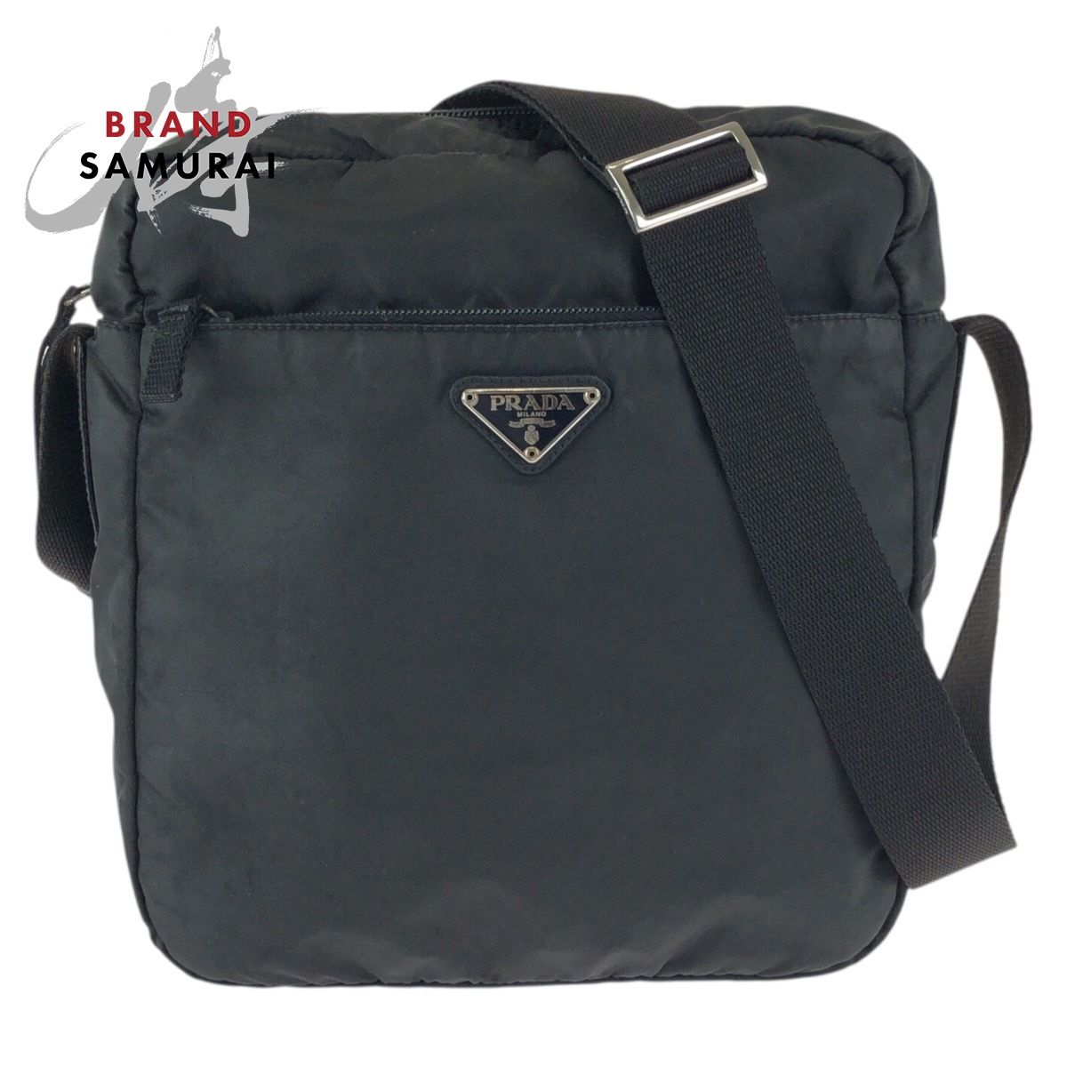 PRADA プラダ テスート 三角ロゴプレート ブラック 黒 シルバー金具 PRADA プラダ テスート 三角ロゴプレート ブラック 黒 シルバー金具