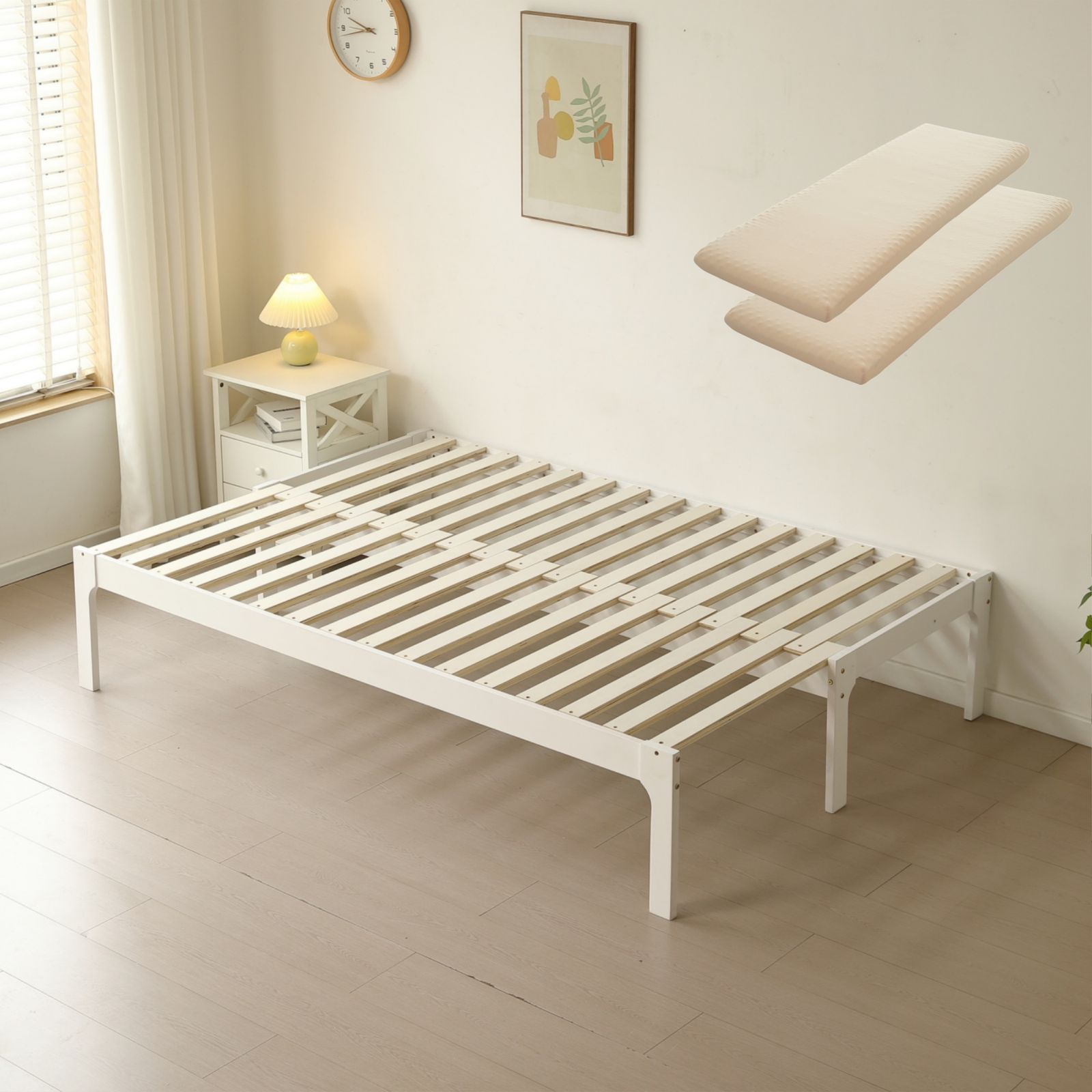 【全新品】【幅70cmマット2個付き】ソファベッド ディベッド 木製 伸長式ベッド ダブル D 2way パイン材 フレームのみ すのこ シングル セミシングル セミダブル SS~D
