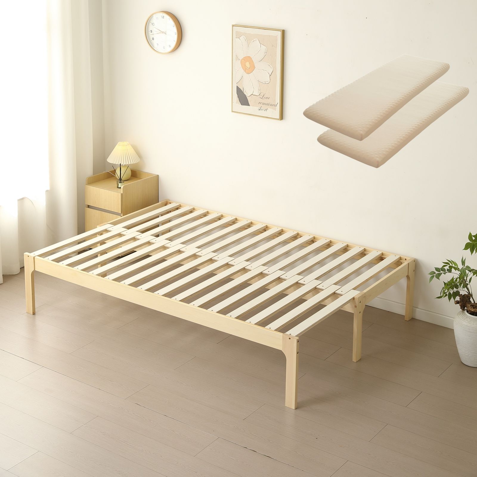 【全新品】【幅70cmマット2個付き】ソファベッド ディベッド 木製 伸長式ベッド ダブル D 2way パイン材 フレームのみ すのこ シングル セミシングル セミダブル SS~D