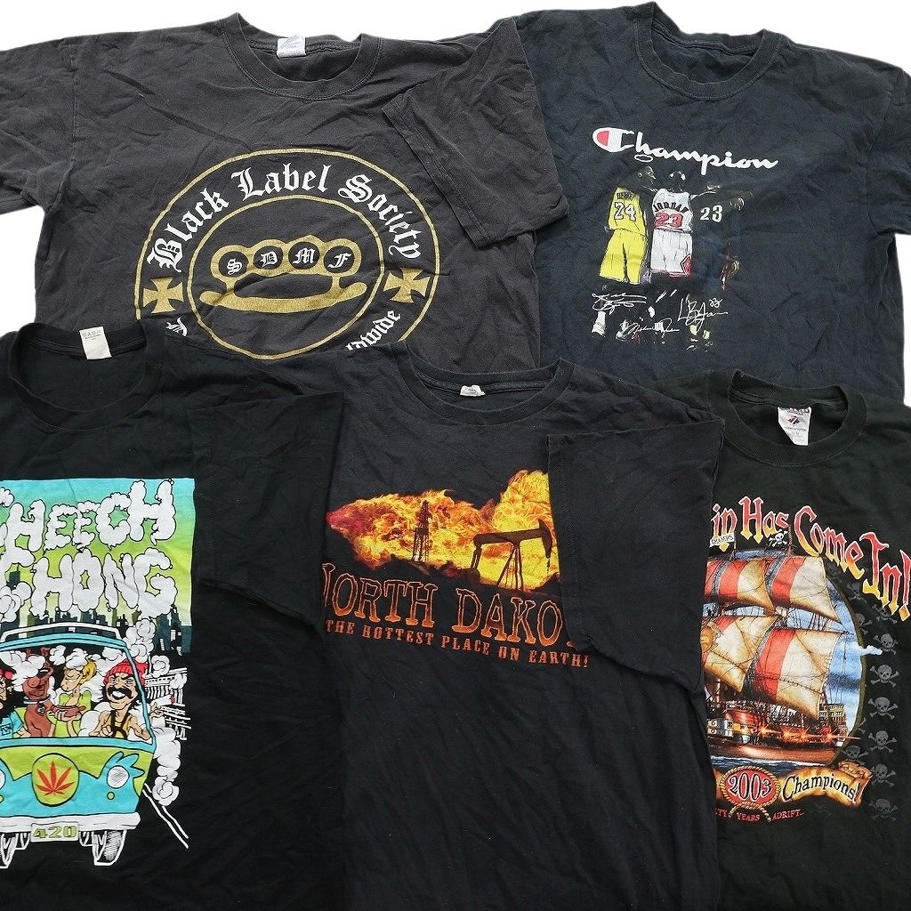 古着卸 まとめ売り 黒・グレーボディ プリント Tシャツ 20枚セット