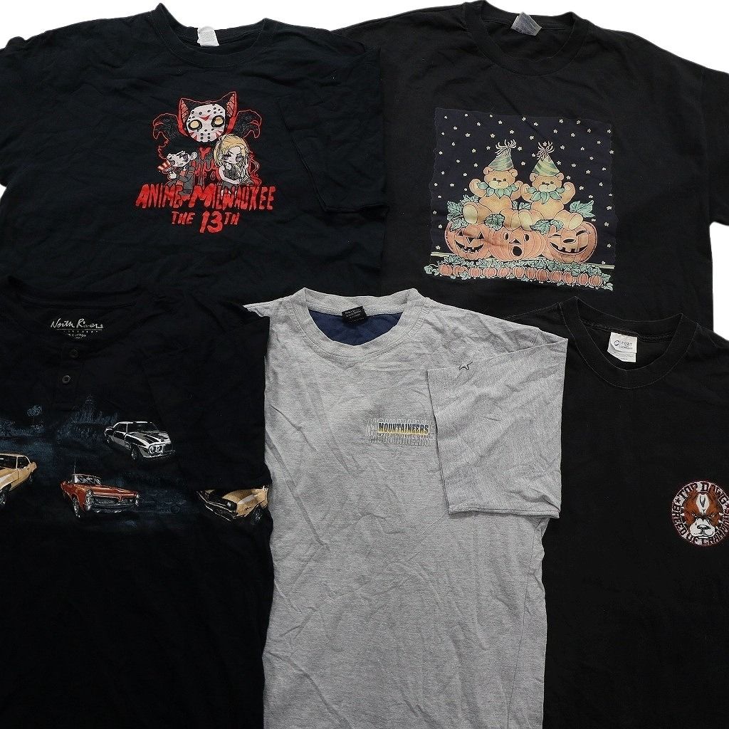 古着卸 まとめ売り 黒・グレーボディ プリント Tシャツ 20枚セット