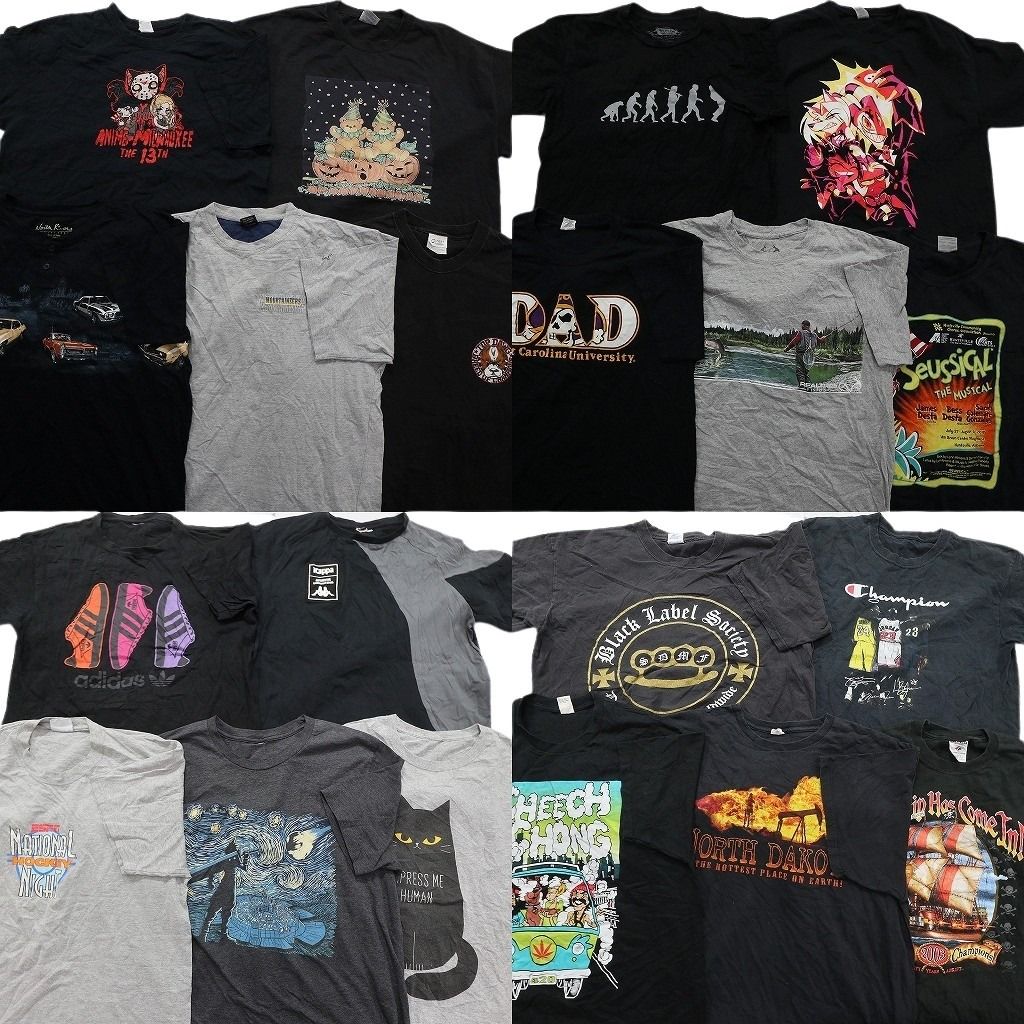 お得！古着まとめ売り　シャツ　 古着卸 まとめ売り 黒・グレーボディ プリント Tシャツ 20枚セット