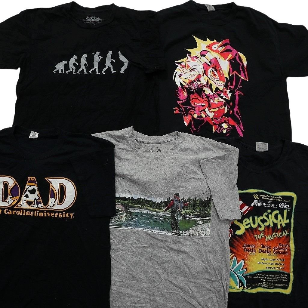 お得！古着まとめ売り　シャツ　 古着卸 まとめ売り 黒・グレーボディ プリント Tシャツ 20枚セット