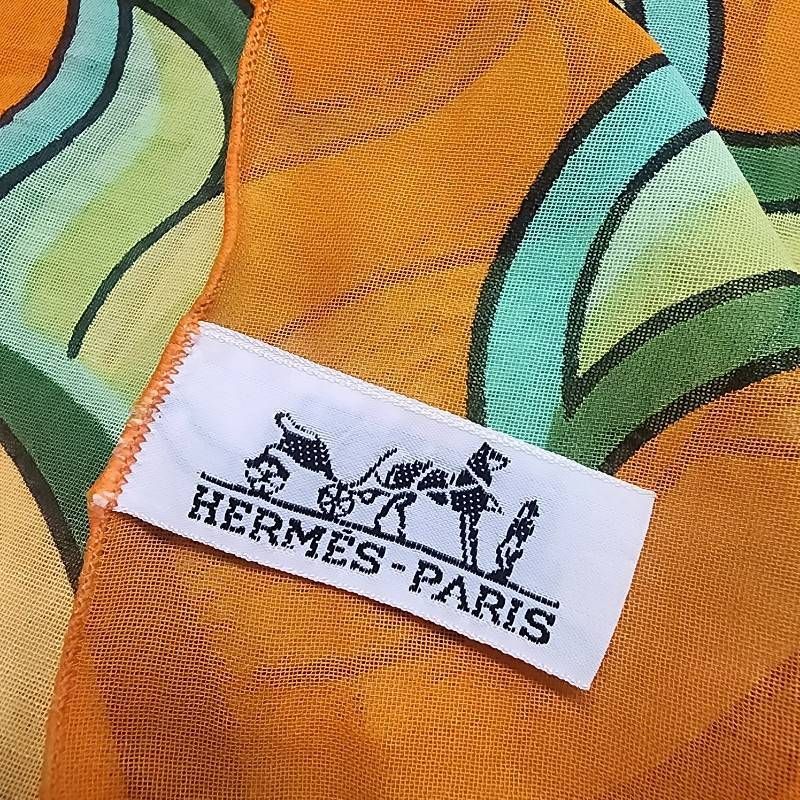 HERMES エルメス パレオ オレンジ / グリーン / イエロー コットン100