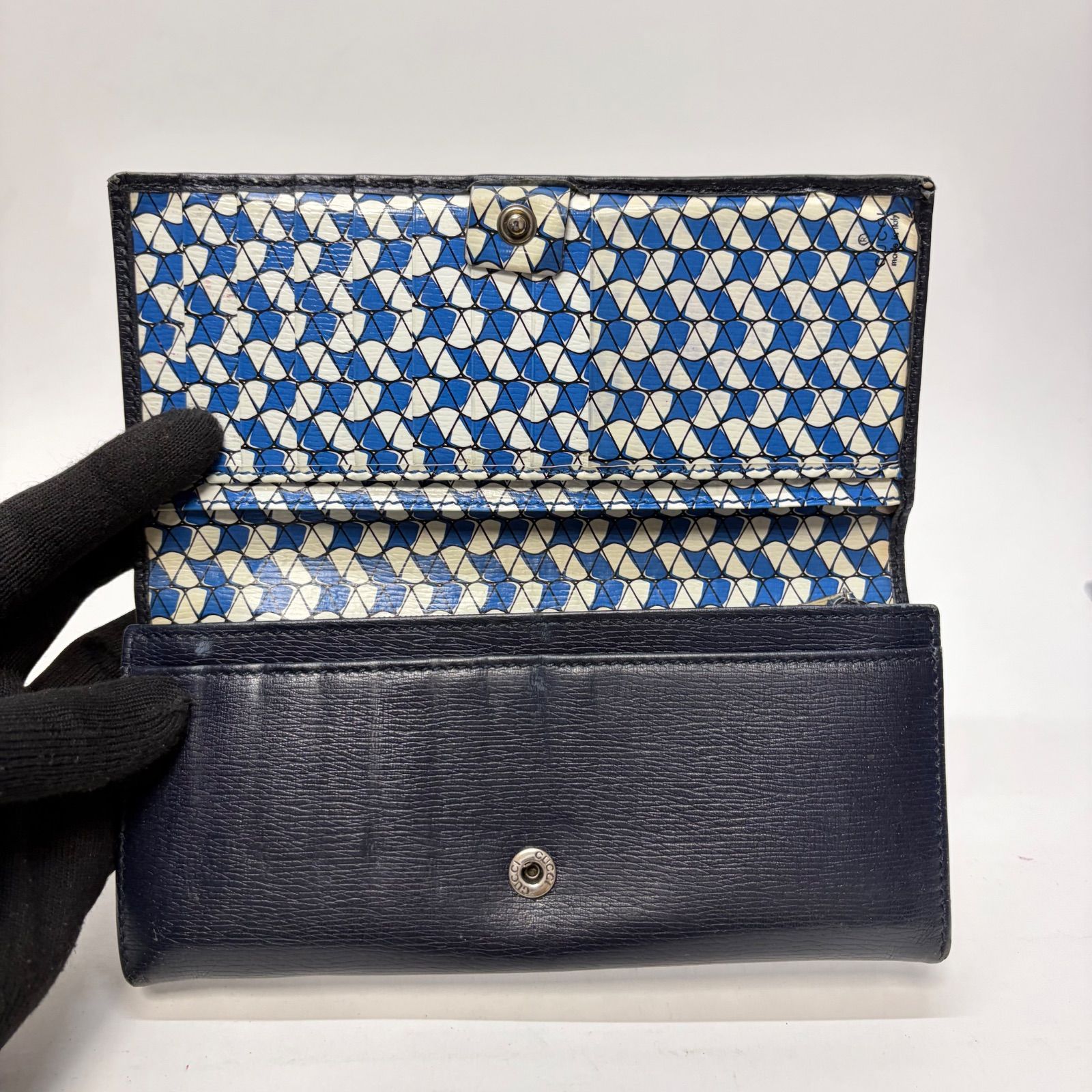 4188 GUCCI グッチ 長財布 インターロッキング レザー ネイビー 