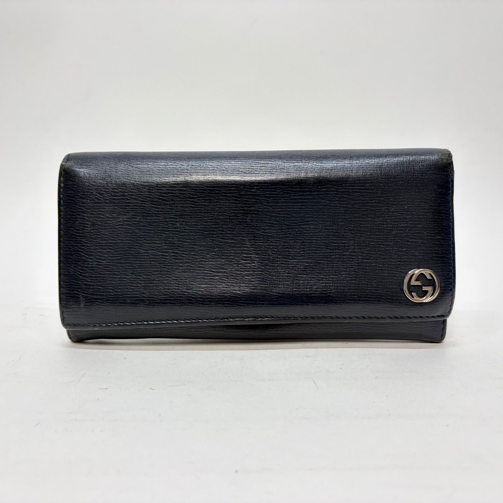 4188 GUCCI グッチ 長財布 インターロッキング レザー ネイビー 