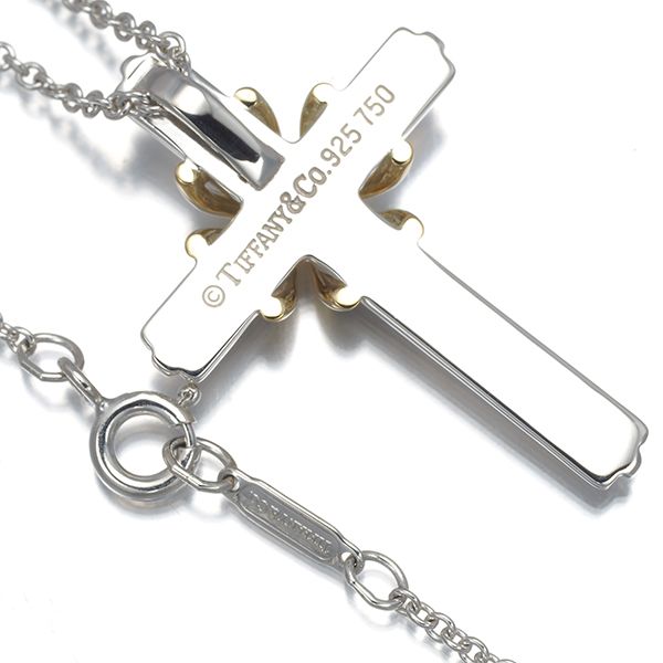 【美品】ティファニー　シグネチャークロス　ネックレス　シルバー　社外喜平チェーン ティファニー ネックレス シグネチャークロス シルバー 925/K18YG