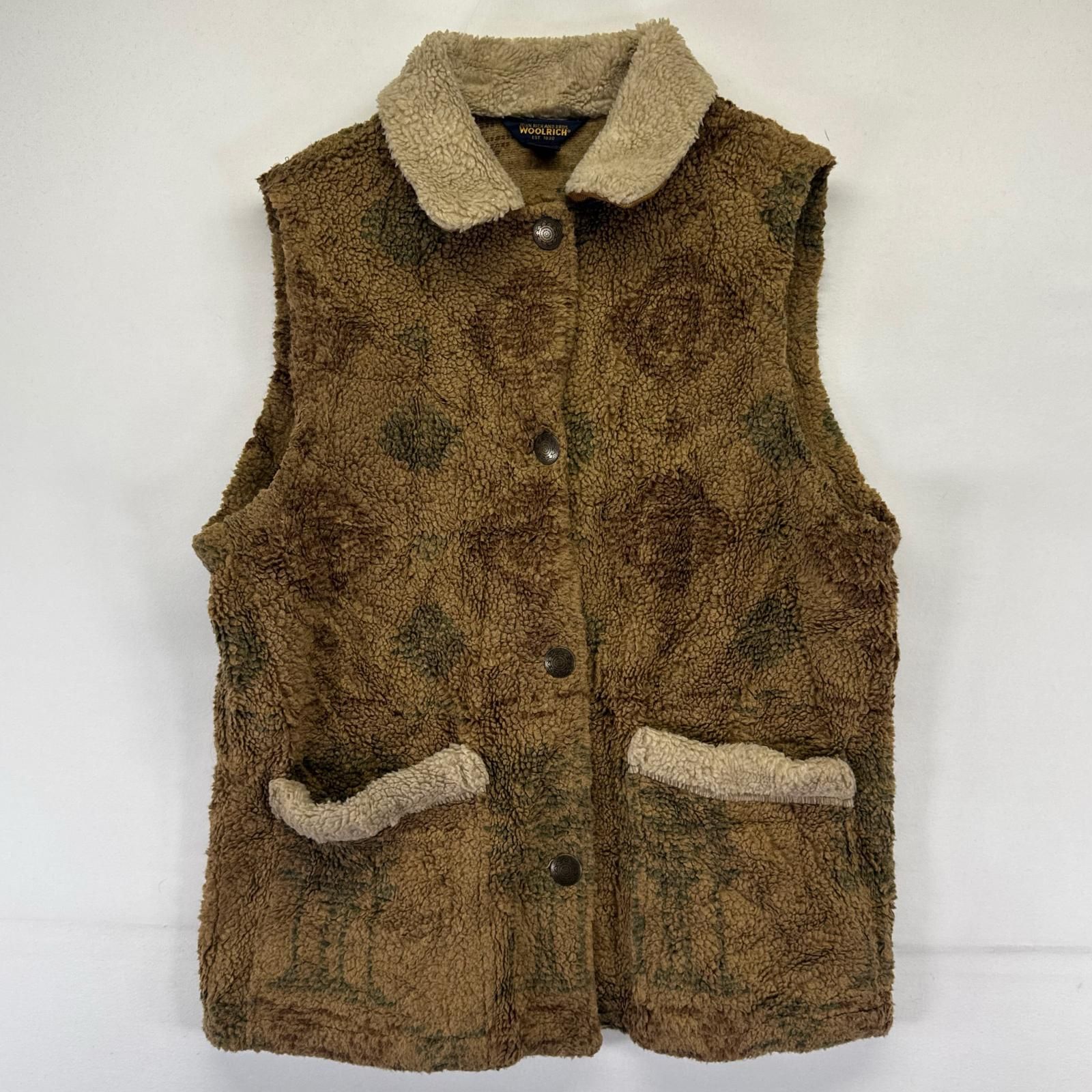 WOOL RICH ウールリッチ　無地　裏地ボア　ウールベスト Woolrichウールリッチ チョークストライプ ノーカラー パチポケ ウール