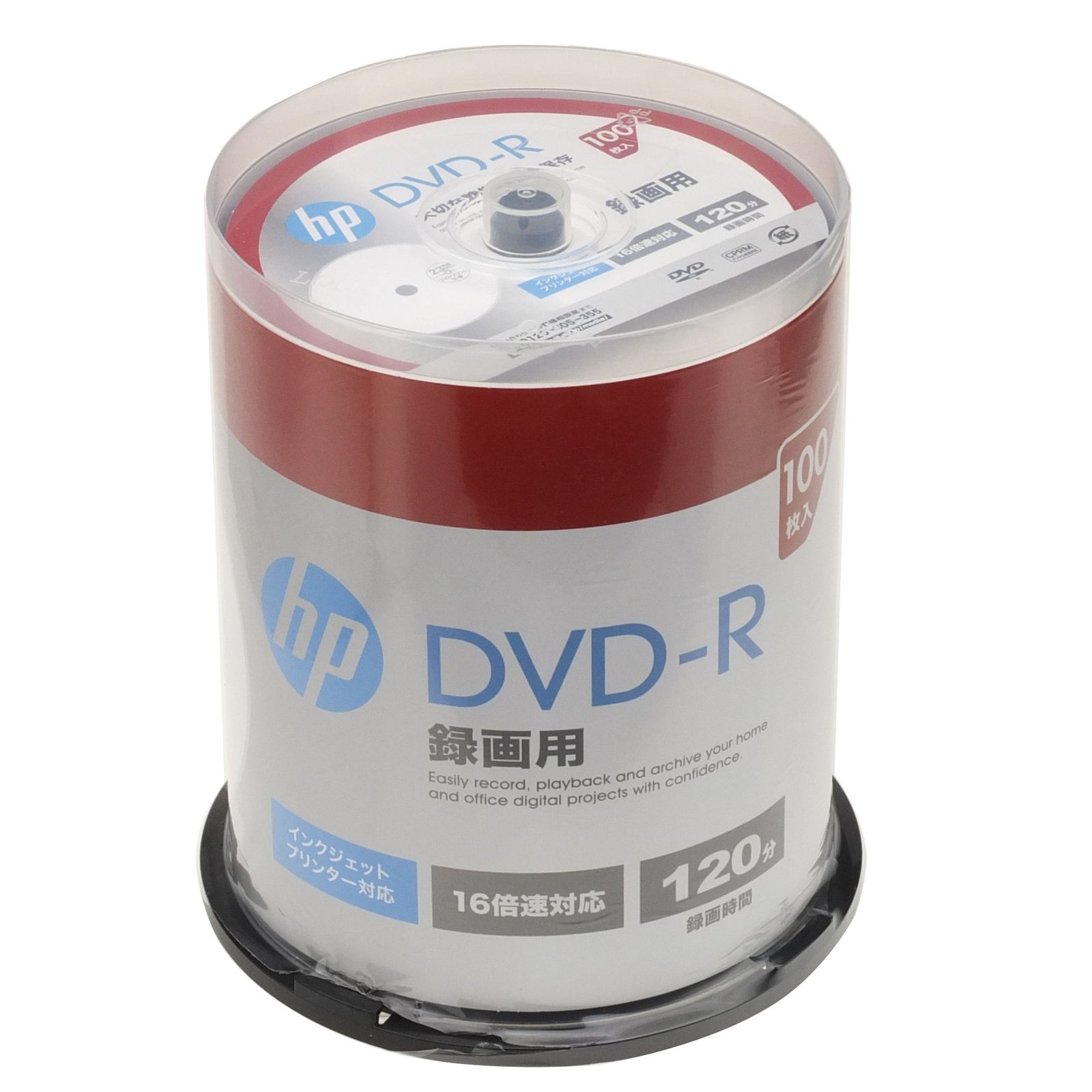 新品 hp(ヒューレット・パッカード) 録画用DVD-Rホワイト・ディスク(SPケース) 100枚