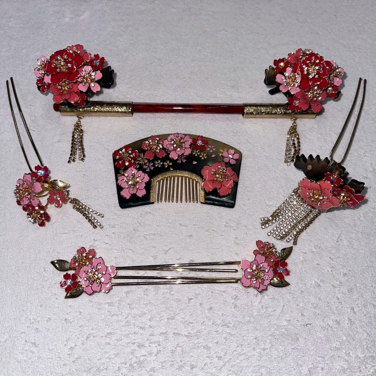花嫁 和装 髪飾り 6点セット 桜 日本髪 文金高島田 豪華 簪セット