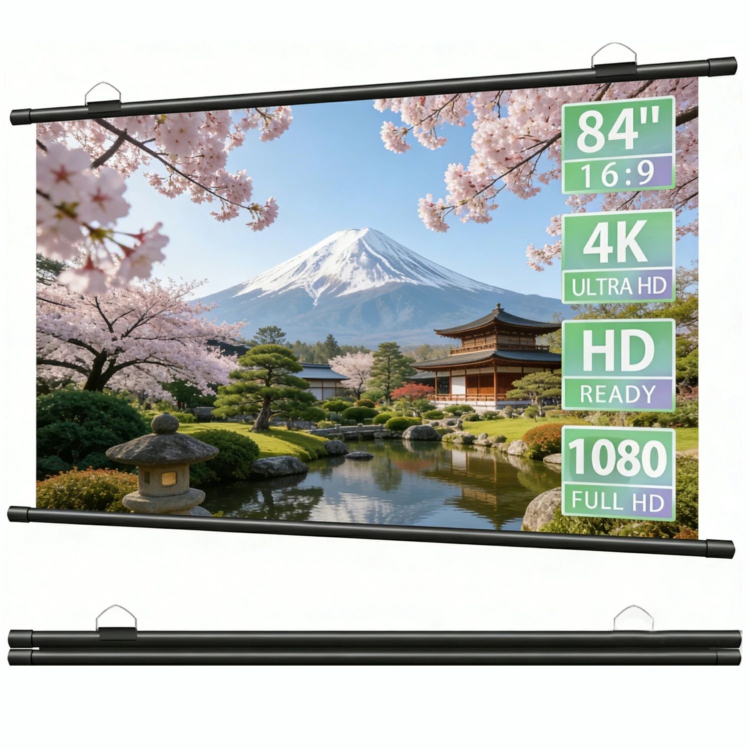 AORTD プロジェクタースクリーン スクリーン ロール 軽量 持ち運び 大画面 84インチ 16:9 壁掛け 4K対応 家庭用 屋内 屋外 スポーツ観戦 会議用 勤務 会社 学校 教室 おすすめ