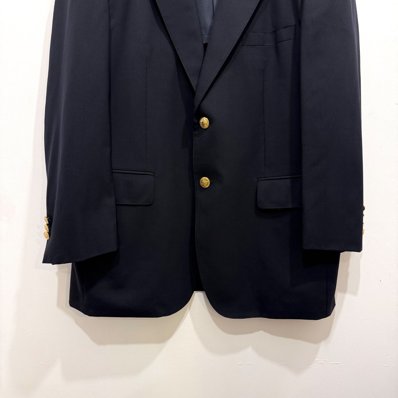 80s90sチャップスラルフローレン紺ブレ金ボタンウール100%M相当 80s USA製 CHAPS ラルフローレン 2つボタン ウール テーラード
