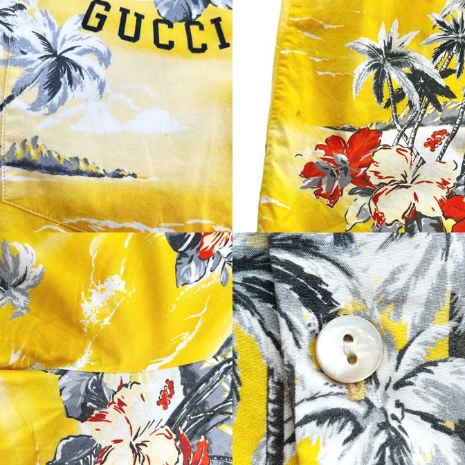 GUCCI イエロー キューブ柄 長袖シャツ 中古】 GUCCI グッチ 22AW コットン アロハシャツ 総柄 694124 ZAJSS