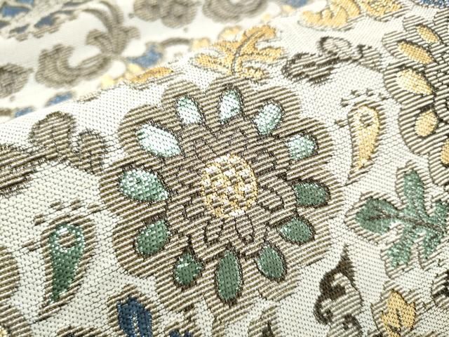 平和屋着物●ファッションデザイナー 花井幸子　六通柄袋帯　金華山織　花唐草文　金銀糸　正絹　逸品　CABE4607hy 平和屋着物○ファッションデザイナー 花井幸子 六通柄袋帯 金華山織 花