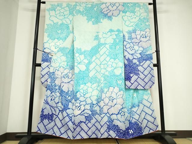 平和屋着物●豪華振袖　総絞り　桧垣牡丹文　正絹　逸品　DABC3758az 平和屋着物○豪華振袖 総絞り 桧垣牡丹文 正絹 逸品 DABC3758az - メルカリ